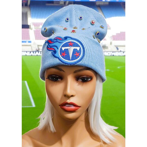 Tennessee Titans Baby Blue Beanie Skull Cap design with logo and rhinestones - Picture 1 of 5